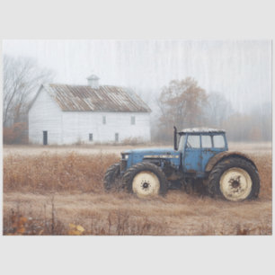 Blue Tractor Barn and Field Decoupage Tissue Paper