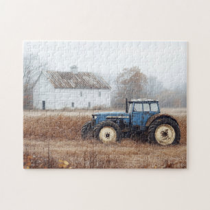 Blue Tractor Barn and Field Jigsaw Puzzle