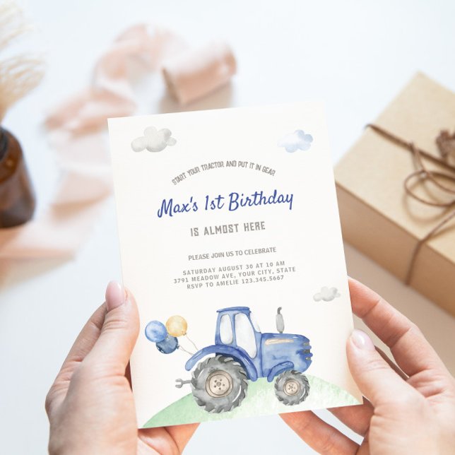 Blue Tractor Birthday Invitation (Creator Uploaded)