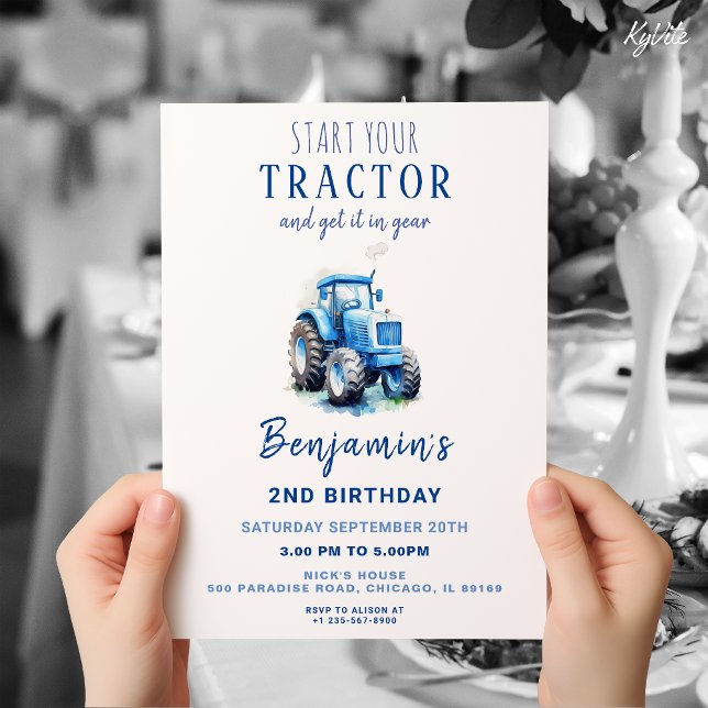 Blue Tractor Birthday Invite Start Your Tractor (Creator Uploaded)