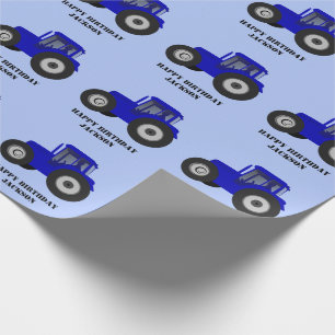 Blue Tractor Birthday Wrapping Paper