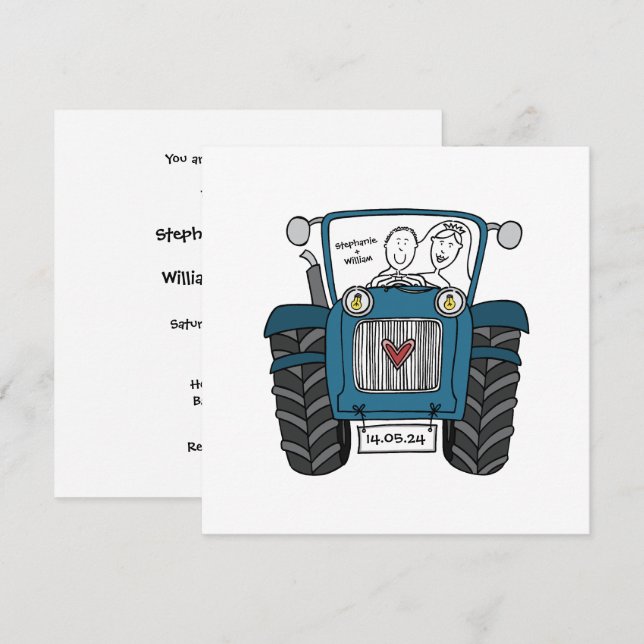 Blue Tractor Country Wedding  Invitation (Front/Back)
