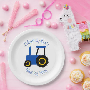 Blue Tractor Design Birthday Party Paper Plate