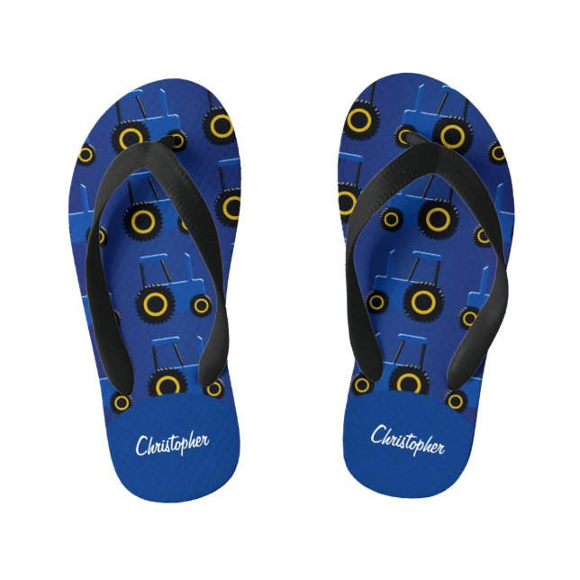 Blue Tractor Design Personalised Kid's Thongs (Footbed)