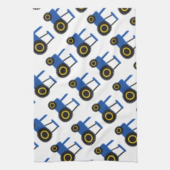 Blue Tractor Design Tea Towel (Vertical)