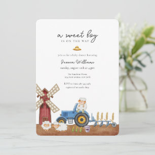 Blue Tractor Farm Animal Sheep Baby Shower  Invitation