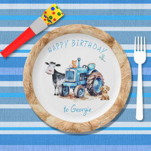 Blue Tractor Farm Birthday Paper Plates
