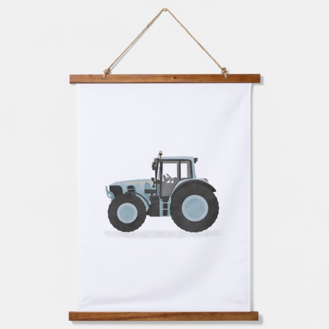 Blue Tractor Kids Room Decor Hanging Tapestry (Front)