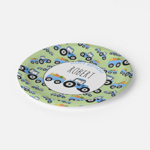 Blue Tractor Truck Farm Produce Birthday Paper Plate