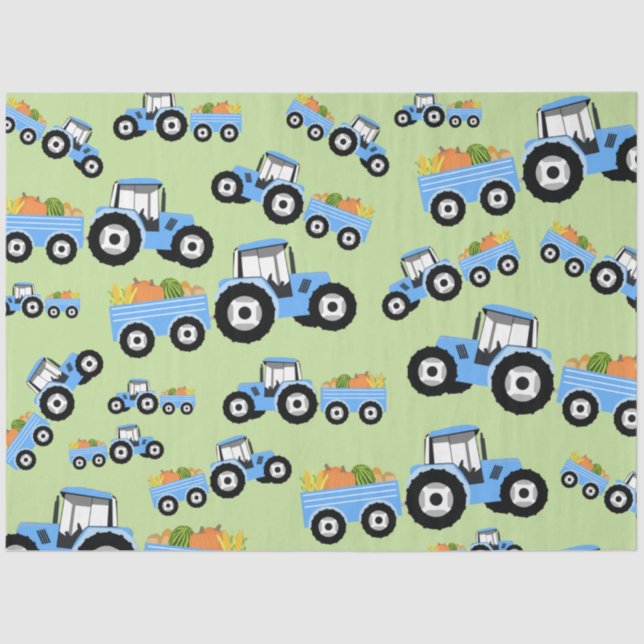 Blue Tractor Truck Farm Produce Tissue Paper (Front)