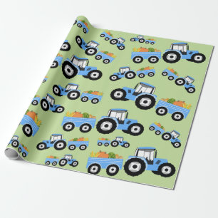 Blue Tractor Truck Farm Produce Wrapping Paper