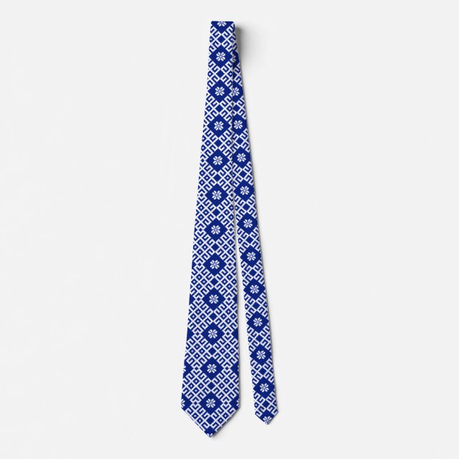 Blue traditional Baltic Latvian Pattern Tie (Front)