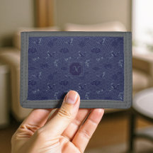 Blue Traditional Japanese Wave Seigaiha Monogram