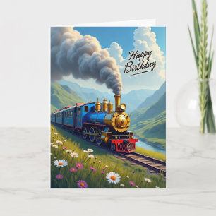 Blue Train Birthday Card