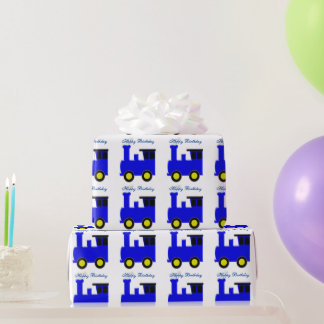Blue Train Birthday Wrapping Paper