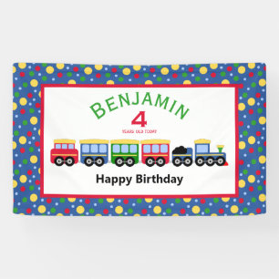 Blue Train Engine and Coal Car Birthday  Banner