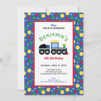 Blue Train Engine and Coal Car Birthday Invitation