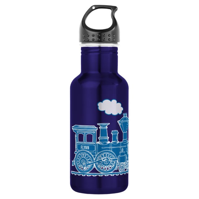 Blue train kids name yellow drinks bottle (Front)