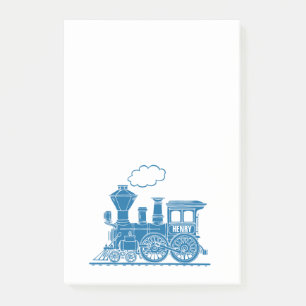 Blue train named graphic post it notes