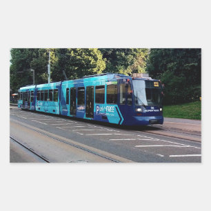 Blue tram rectangular sticker