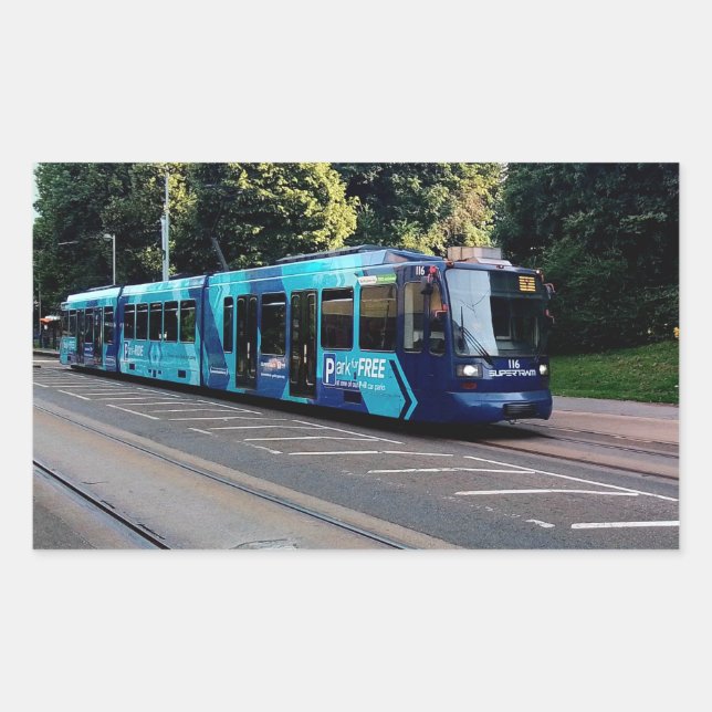 Blue tram rectangular sticker (Front)