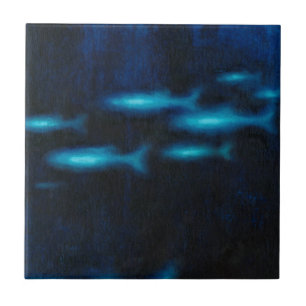 Blue Translucent Fish Silhouettes Ceramic Tile