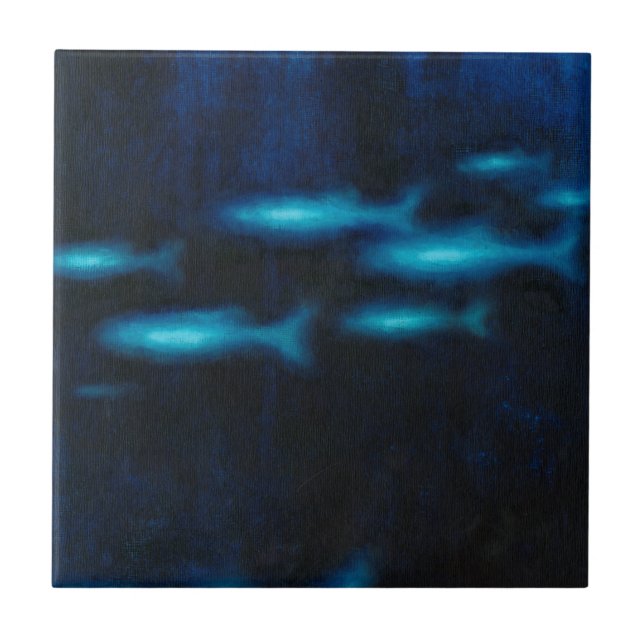 Blue Translucent Fish Silhouettes Ceramic Tile (Front)