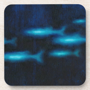 Blue Translucent Fish Silhouettes Coaster
