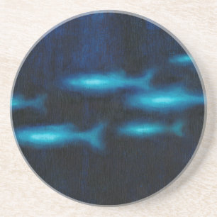 Blue Translucent Fish Silhouettes Coaster