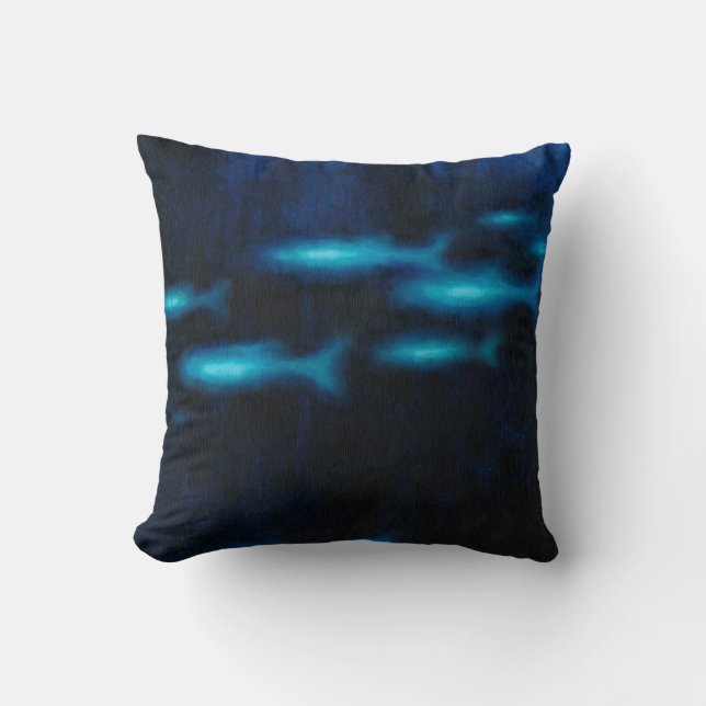 Blue Translucent Fish Silhouettes Cushion (Front)