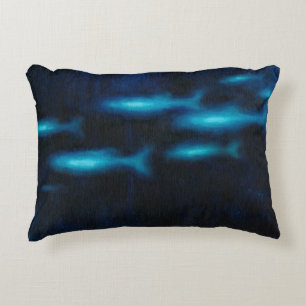 Blue Translucent Fish Silhouettes Decorative Cushion