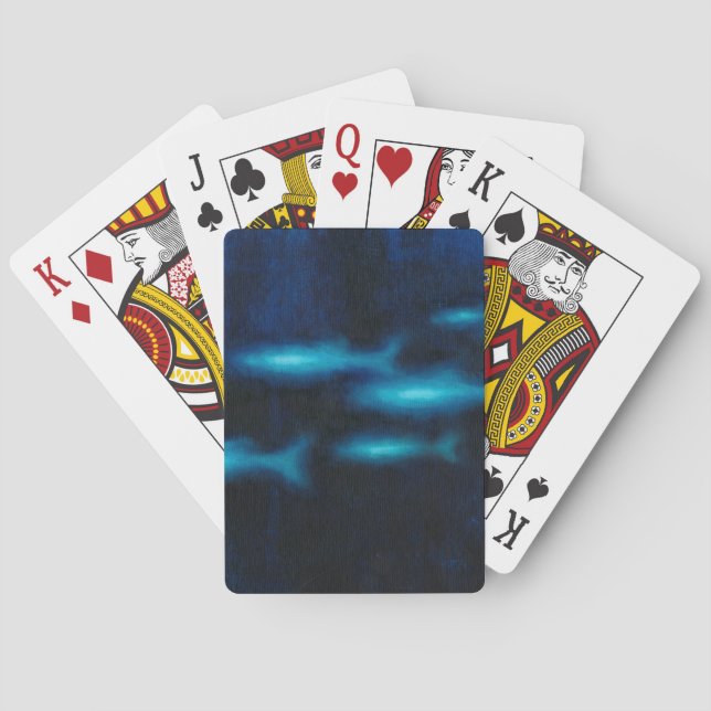 Blue Translucent Fish Silhouettes Playing Cards (Back)
