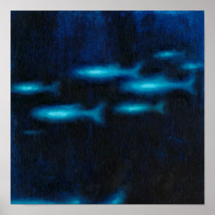 Blue Translucent Fish Silhouettes Poster
