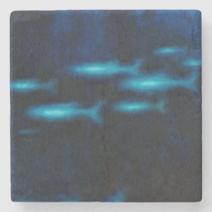 Blue Translucent Fish Silhouettes Stone Coaster