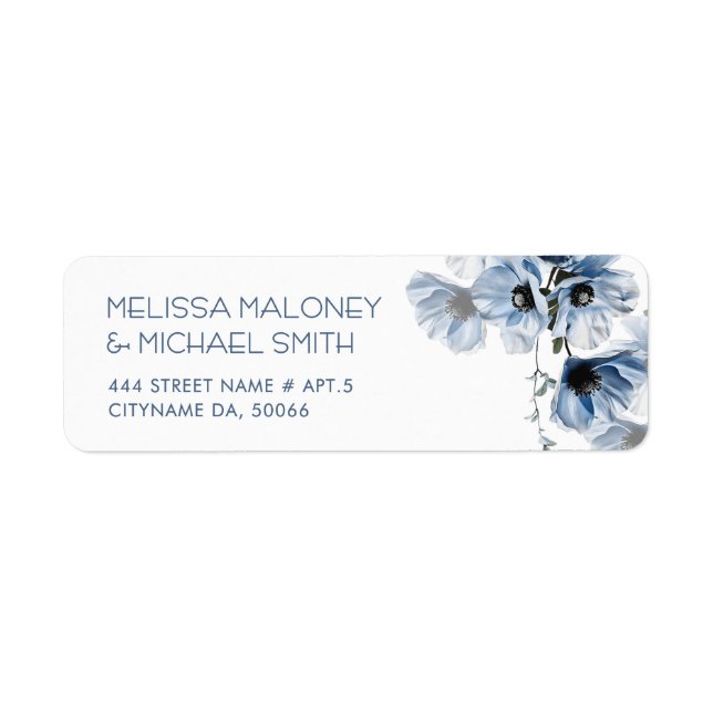 Blue Transparent Fine Art Flowers  Return Address Label (Front)