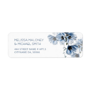 Blue Transparent Fine Art Flowers Return Address Label