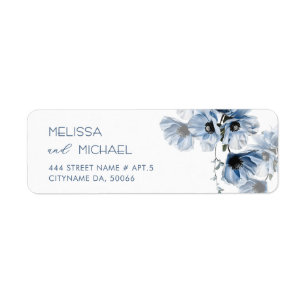 Blue Transparent Fine Art Flowers Return Address Label