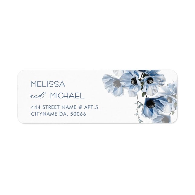 Blue Transparent Fine Art Flowers  Return Address Label (Front)
