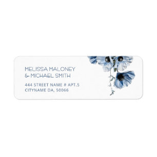Blue Transparent Fine Art Flowers Return Address Label