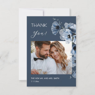 Blue Transparent Flowers Wedding Thank You Card
