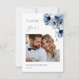 Blue Transparent Flowers Wedding Thank You Card