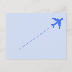 blue travel aeroplane with dotted line postcard