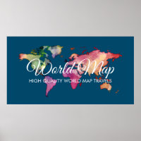 Blue Travel Agency Colourful Watercolor World Map