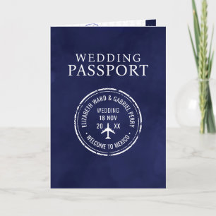 Blue Travel Destination Wedding Passport Invitation