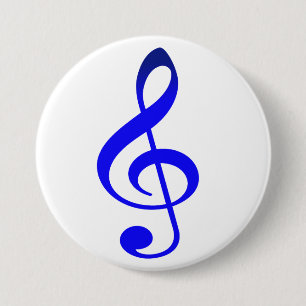 Blue Treble Clef Brooch (Button) 7.5 Cm Round Badge