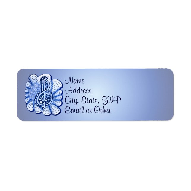 Blue Treble Clef Music Art Return Address Label (Front)