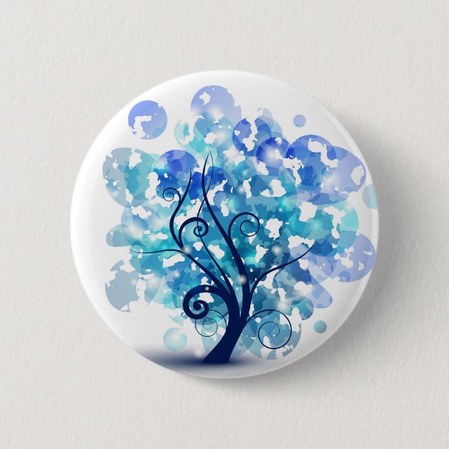 Blue Tree 6 Cm Round Badge (Front)