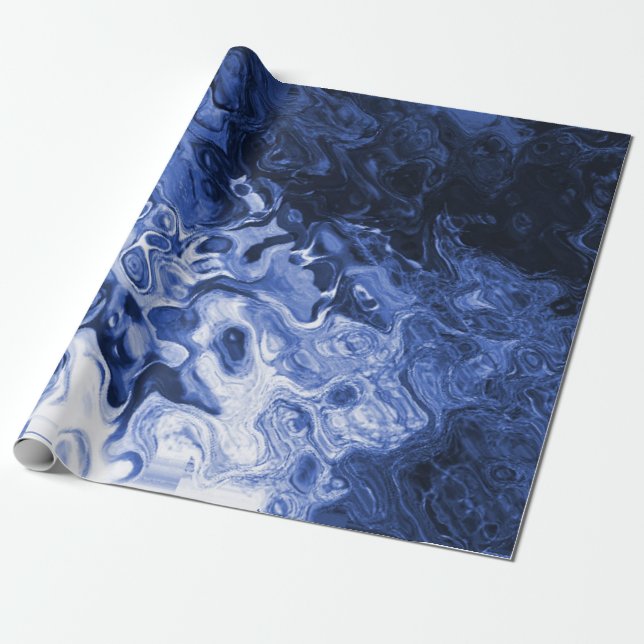 Blue Tree Abstract Gift Wrapping Paper (Unrolled)