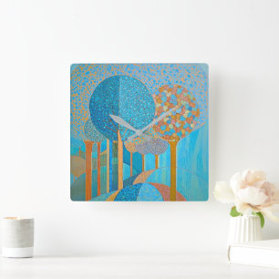 Blue Tree Abstract Wall Clock