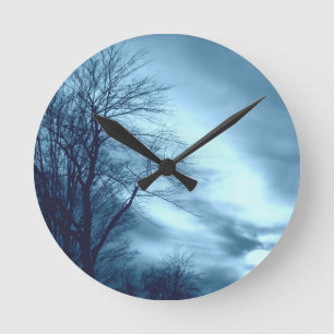 Blue Tree and sky Round Clock